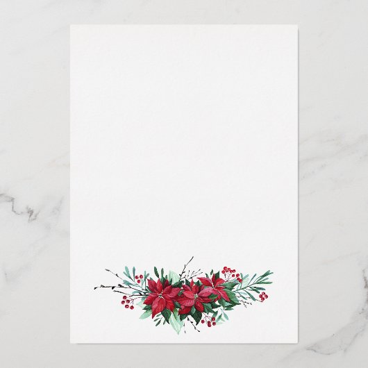 Kerstfeest Poinsettia Speelgoed Notenkraker Zilver Folie Uitnodiging (Achterkant)