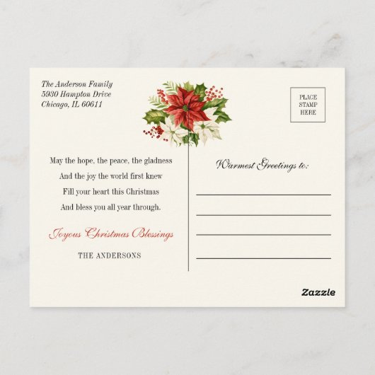 Kerstfeest Poinsettias Vrolijk Kerstfeest Briefkaart (Achterkant)