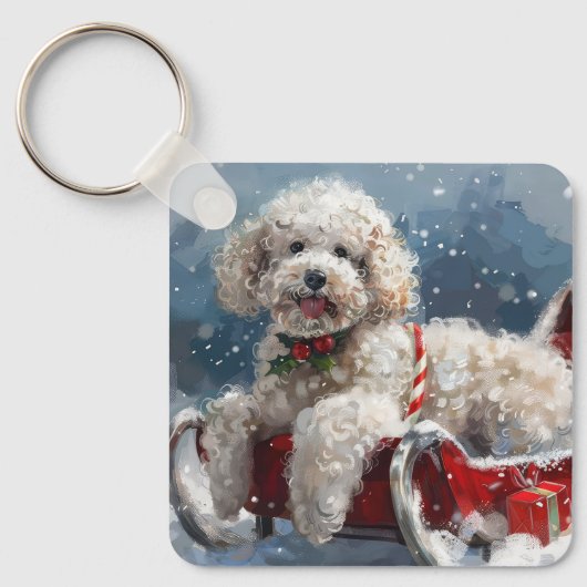 Kerstfeest Poodelhond Sleutelhanger (Voorkant)
