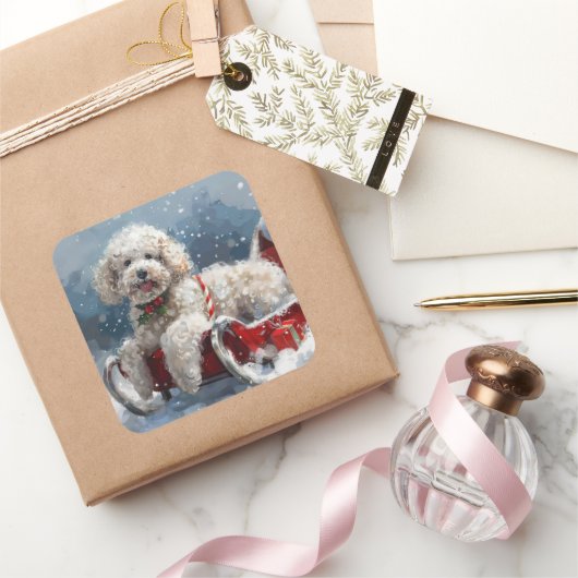 Kerstfeest Poodelhond Vierkante Sticker (Geschenken)