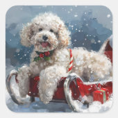 Kerstfeest Poodelhond Vierkante Sticker (Voorkant)