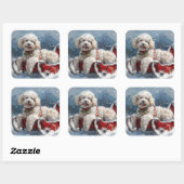 Kerstfeest Poodelhond Vierkante Sticker (Vel)