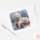 Kerstfeest Poodelhond Vierkante Sticker (Envelop)