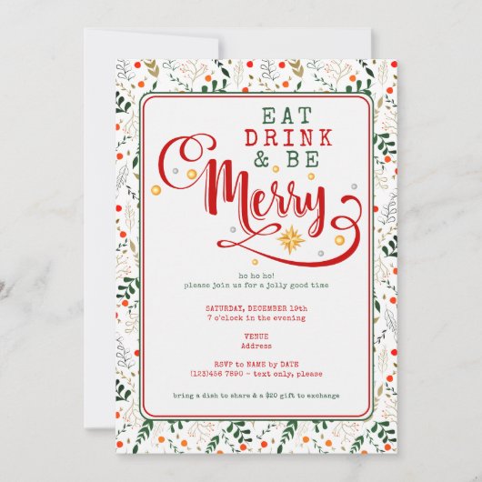 Kerstfeest Potluck met lekkere hapjes en drankjes Kaart (Voorkant)