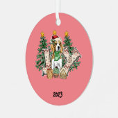 Kerstfeest Puppy Metalen Ornament (Voorkant links)