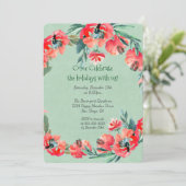 Kerstfeest Red Floral Wreatitation Kaart (Staand voorkant)