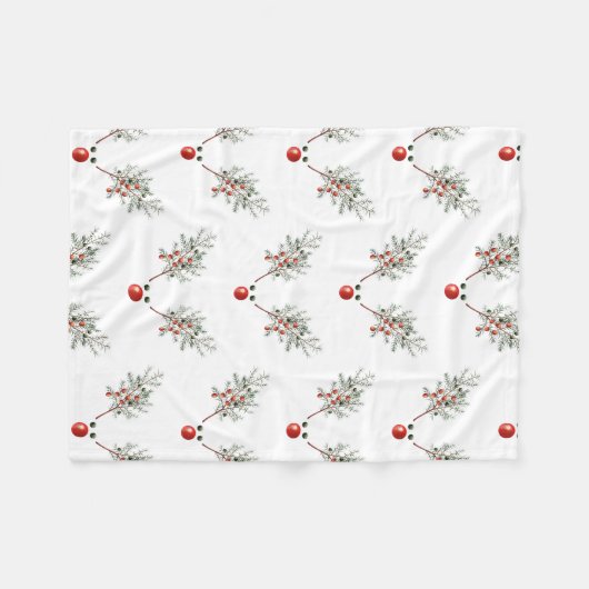 Kerstfeest Red Nosed Deer Pine Berries Fleece Deken (Voorkant (Horizontaal))