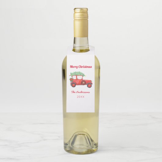 Kerstfeest Red Truck Farmhouse Holiday Flessenhanger (Op fles)