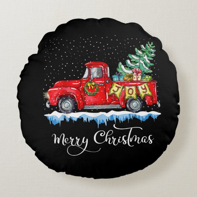  kerstfeest Red Truck Old Fashioned Ch Rond Kussen (Voorkant)