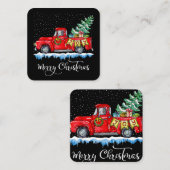 kerstfeest Red Truck Old Fashioned Ch Vierkante Visitekaartje (Voorkant / Achterkant)