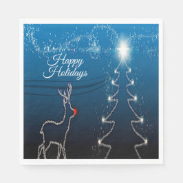 Kerstfeest Reindeer Boom Blauwe Lucht Glanzende St Servet