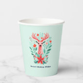 Kerstfeest Rendier Bloemen Groene Vakantie Papieren Bekers (Voorkant)