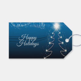 Kerstfeest Rendier Boom Blauwe Lucht Glanzende Ste Cadeaulabel