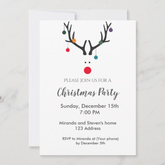 Kerstfeest rendier modern wit rood kaart (Voorkant)
