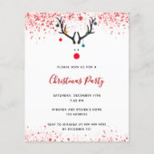 Kerstfeest rendier rood glitters invitatie (Voorkant)