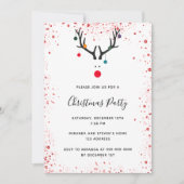 Kerstfeest rendier rood wit leuk uitnodiging (Voorkant)