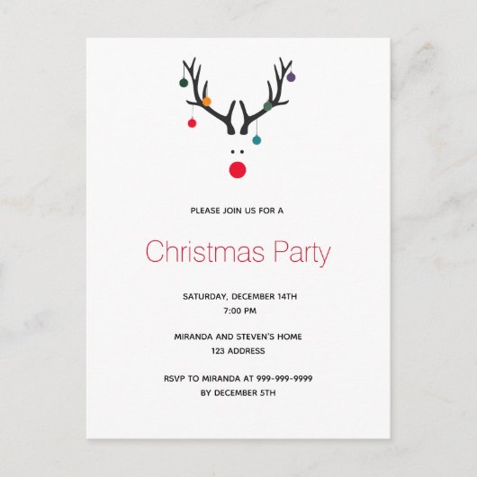 Kerstfeest rendieren eenvoudige uitnodiging (Voorkant)