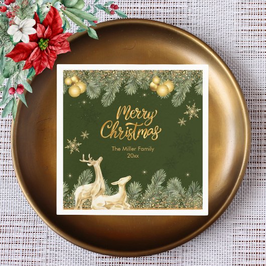 Kerstfeest rendieren en sneeuwvlokken servet