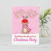 Kerstfeest rendieren roze komen in uitnodigingen (Staand voorkant)