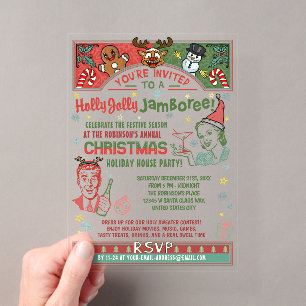 Kerstfeest Retro Midden-Jaren Vijftig Winter Kerst Acryl Uitnodigingen