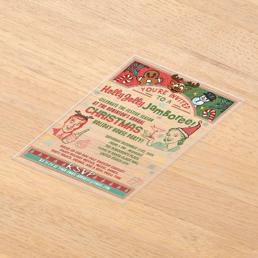 Kerstfeest Retro Mideeuw Winter Xmas Humor Acryl Uitnodigingen (Laagn)