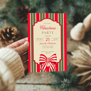 Kerstfeest retro rode groene strepen met strik kaart