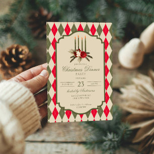 Kerstfeest retro rood groen argyle elegant kaart