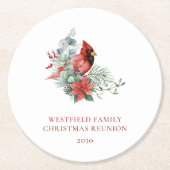 Kerstfeest Reünie Rode Kardinaal Ronde Kartonnen Onderzetter (Voorkant)
