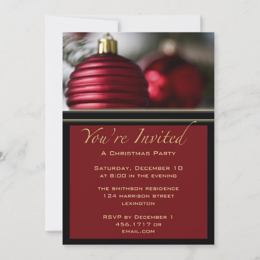 Kerstfeest rode ballen uitnodiging (Voorkant)