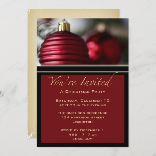 Kerstfeest rode ballen uitnodiging (Voorkant / Achterkant)