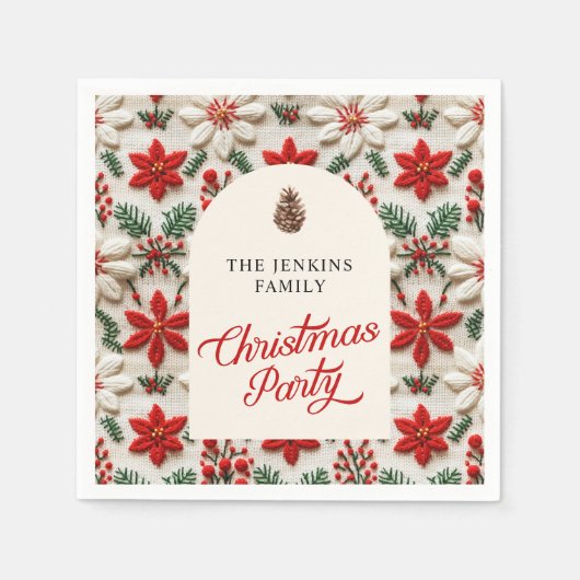 Kerstfeest Rode Bloemen Papier Servet (Voorkant)