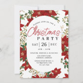 Kerstfeest Rode Bloemen Uitnodiging (Voorkant)