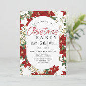 Kerstfeest Rode Bloemen Uitnodiging (Staand voorkant)