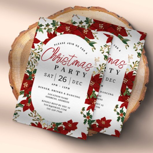 Kerstfeest Rode Bloemen Uitnodiging