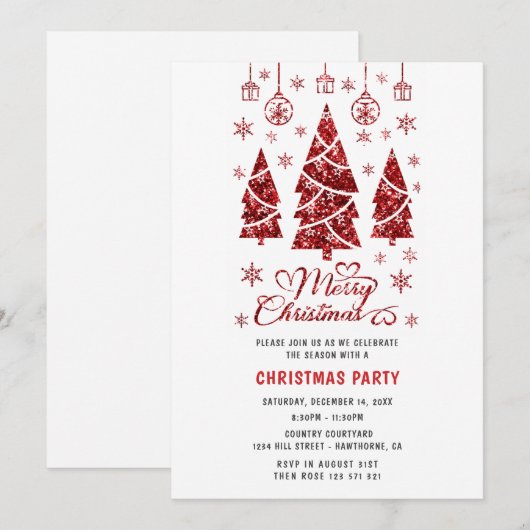 Kerstfeest Rode boom Uitnodiging (Voorkant / Achterkant)
