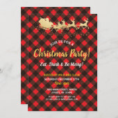 Kerstfeest Rode Buffalo-cheque uitnodigen Kaart (Voorkant / Achterkant)