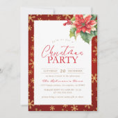 Kerstfeest Rode en gouden Holly Poinsettia Kaart (Voorkant)