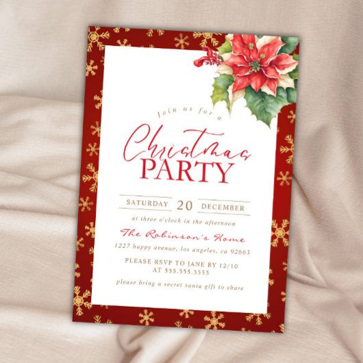Kerstfeest Rode en gouden Holly Poinsettia Kaart
