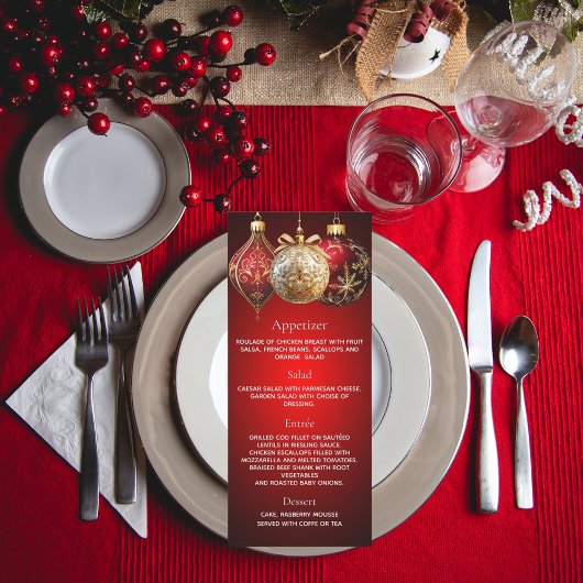 Kerstfeest rode gouden ballen diner menu