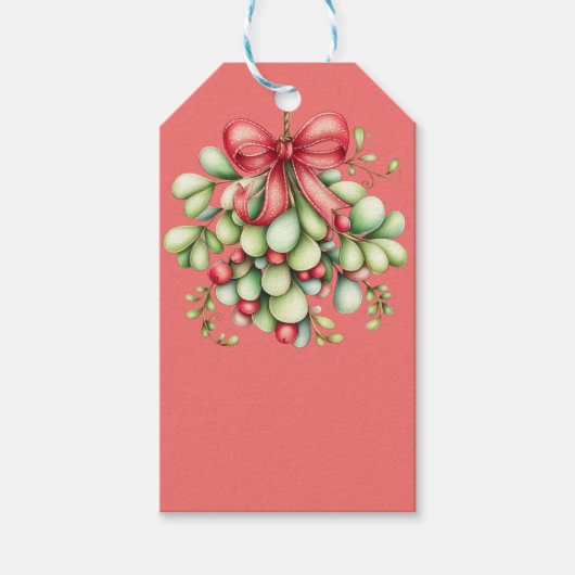 KERSTFEEST RODE & GROENE MISTELTOE PLANTEN CADEAULABEL (Voorkant)