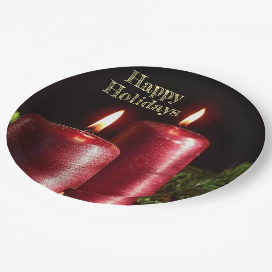 Kerstfeest Rode Kaarsen Winter Feestdagen Papieren Bordje (Gekanteld)