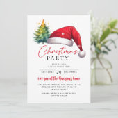 Kerstfeest Rode Kerstman Hoed Boom Sterren Kaart (Staand voorkant)