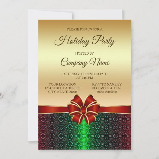 Kerstfeest Rode Lint Gouden Vakantie Uitnodiging (Voorkant)