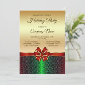 Kerstfeest Rode Lint Gouden Vakantie Uitnodiging (Staand voorkant)