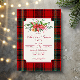 Kerstfeest rode plaid dennenboog elegant kaart