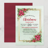 Kerstfeest Rode Poinsettia Bloemstuk Gouden Lijst (Voorkant / Achterkant)