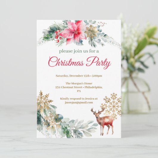 Kerstfeest Rode Poinsettia Kaart (Staand voorkant)