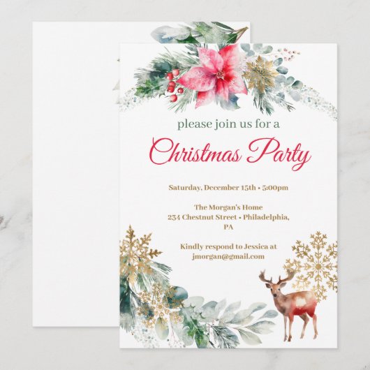 Kerstfeest Rode Poinsettia Kaart (Voorkant / Achterkant)