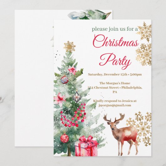 Kerstfeest Rode Poinsettia Kaart (Voorkant / Achterkant)