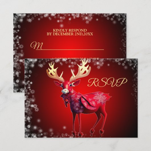 Kerstfeest Rode rendieren Winter Feestdagen RSVP Kaartje (Voorkant / Achterkant)